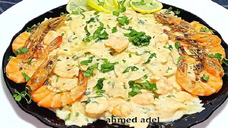 ألذ مكرونه بالجمبرى والوايت صوص فى عشر دقائق فقط بالفيديو