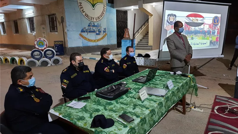 الحماية المدنية تجرى خطة اخلاء لمكافحة الحرائق بمدن طالبات الوادى الجديد الجامعية