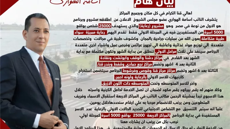 عضو مجلس الشيوخ بقنا: بدء توزيع استمارات 