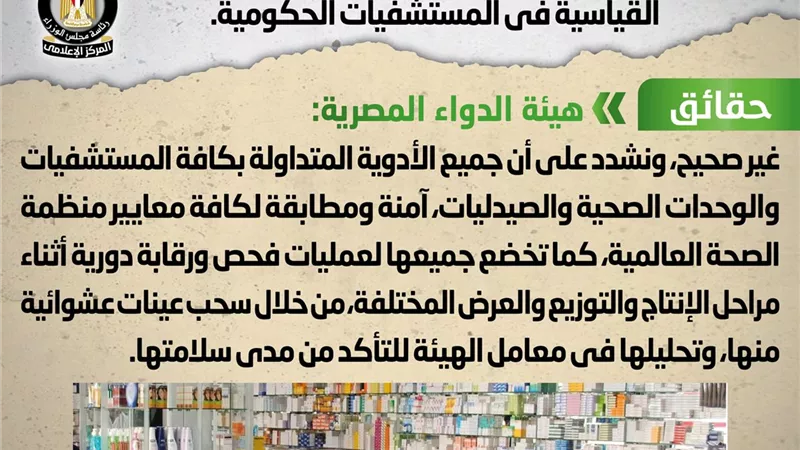 الوزراء ينفى شائعة تداول أدوية مغشوشة في المستشفيات الحكومية