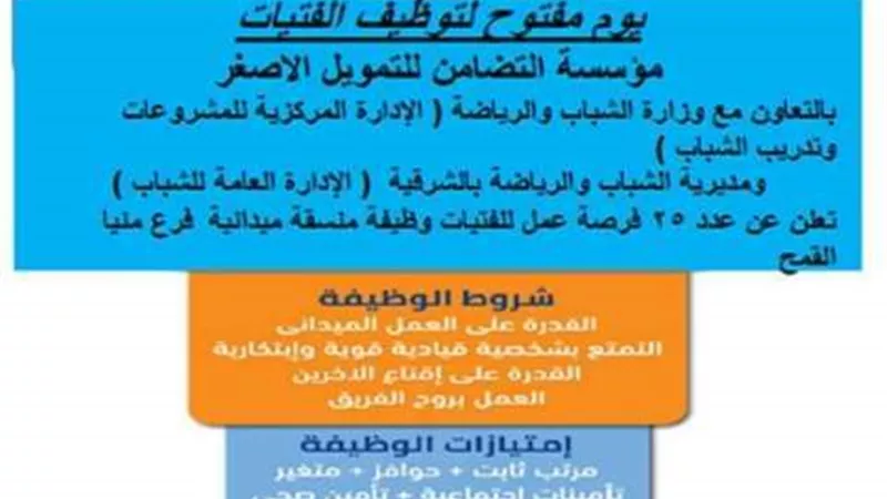 يوم مفتوح لتوظيف الفتيات بمؤسسة التضامن للتمويل الأصغر بفرع منيا القمح