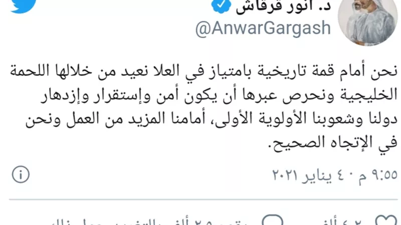 قرقاش : قمة العلا خطوة في الاتجاه الصحيح