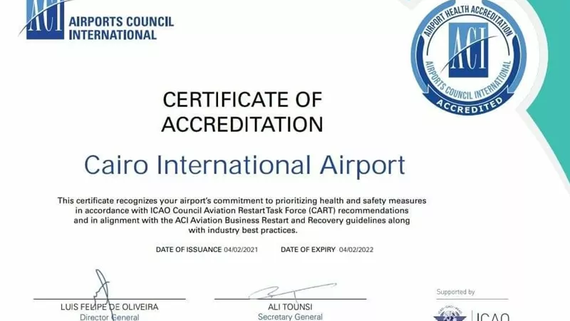 مطار القاهرة الدولى يحصل على شهادة الاعتماد الصحى من قبل مجلس المطارات الدولى ACI