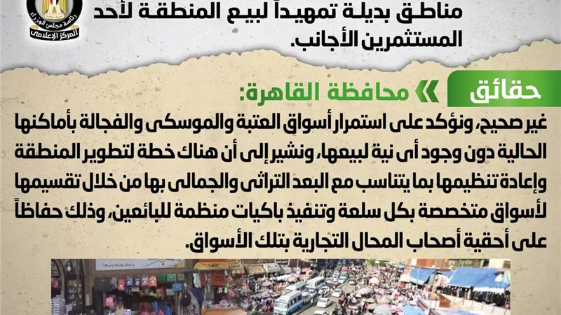 نقل أسواق العتبة والموسكي والفجالة إلى مناطق بديلة تمهيدًا لبيع المنطقة لأحد المستثمرين الأجانب.. 