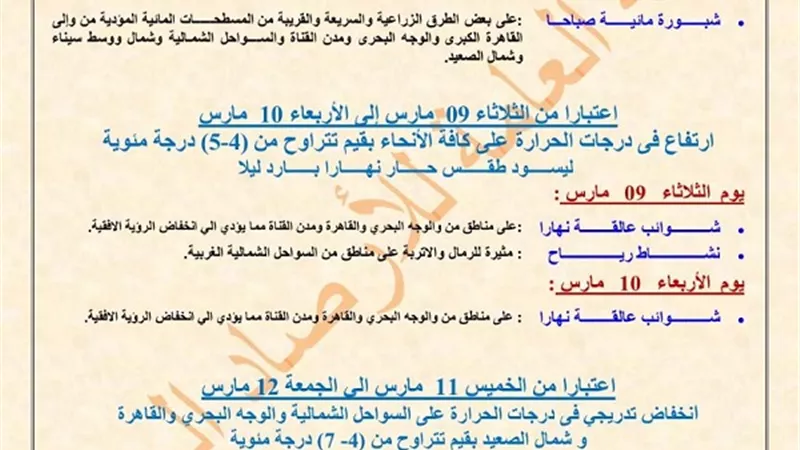 نشاط للرياح وشبورة الارصاد تكشف عن طقس الاحد