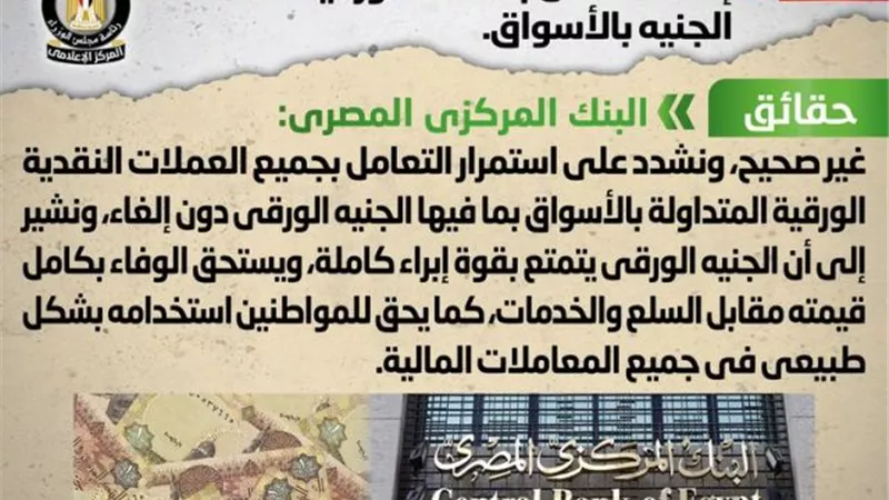 الحكومة تكشف حقيقة الغاء التعامل بالعملات الورقية ذات الفئات الصغيرة وعلى راسها الجنيه