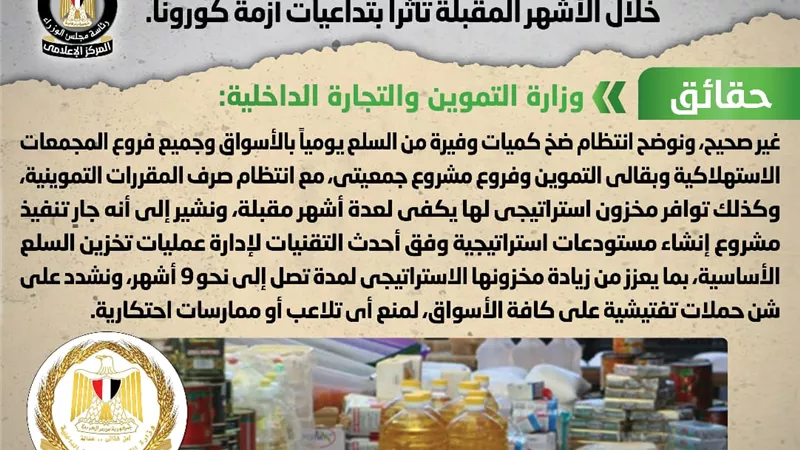 نقص السلع الأساسية بجميع محافظات الجمهورية خلال الأشهر المقبلة تأثراً بتداعيات أزمة كورونا.. 