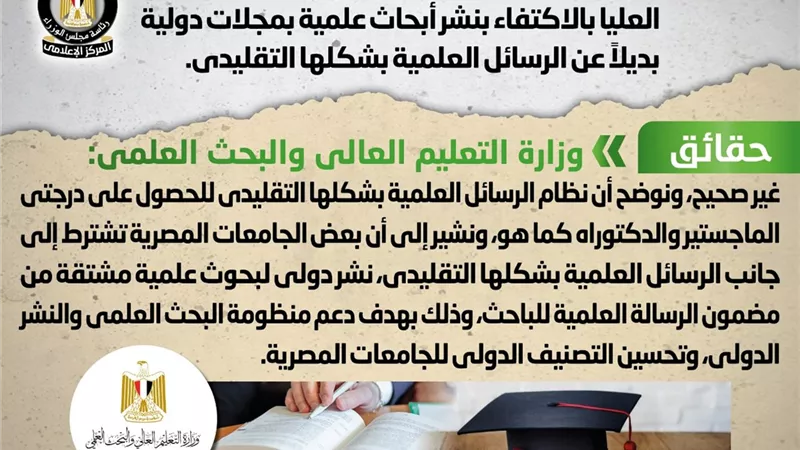 إجبار طلاب الدراسات العليا بالاكتفاء بنشر أبحاث علمية بمجلات دولية بديلاً عن الرسائل العلمية بشكلها التقليدي.. 