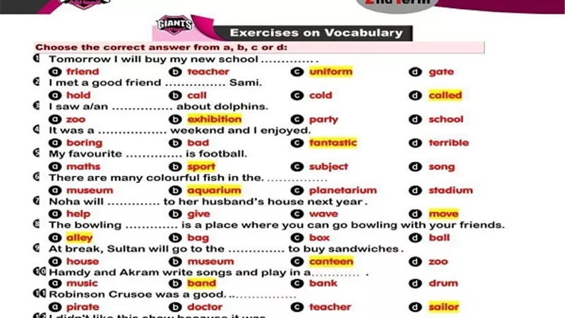 اسئلة واجابة اللغة الانجليزية فى 11 ورقة لن يخرج عنهم امتحان مارس لاولى اعدادى