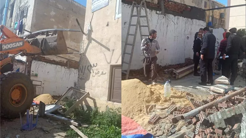 إزالة تعدي بناء على مدرسة بلطيم التجارية