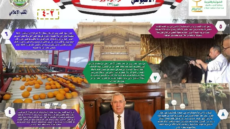 بالإنفوجراف ..ننشر الحصاد الإسبوعي لوزارة الزراعة