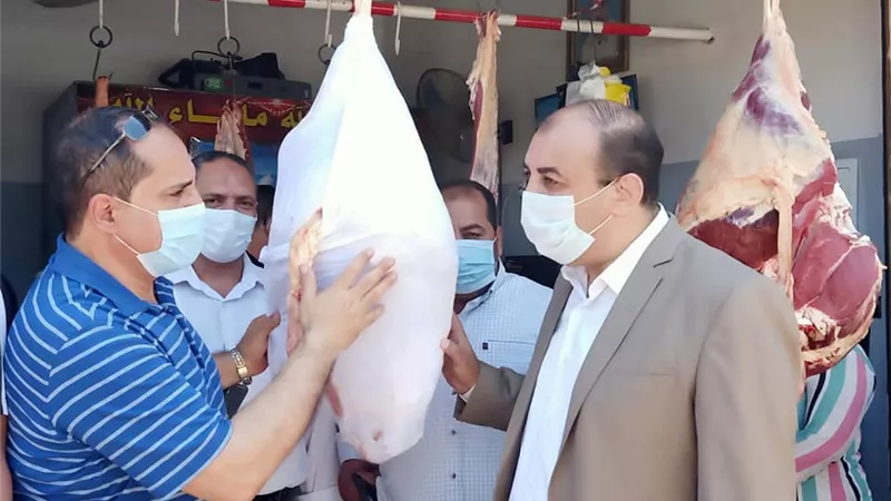 ضبط ٣٠ كليو لحوم بلدى وتحرير ١٩ محضر مخالفات متنوعه ببنى عبيد