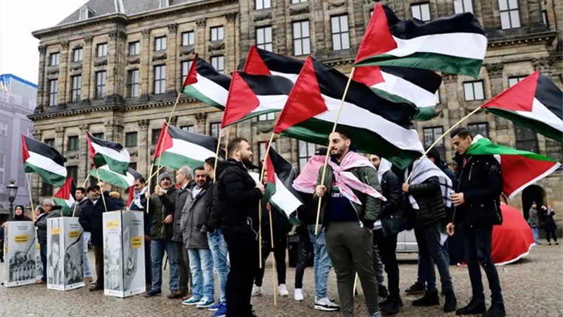 متظاهرون يحتشدون فى هولندا للتضامن مع الشعب الفلسطينى