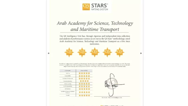 الأكاديمية العربية اول جامعة في مصر تحصل على تقييم 5 نجوم في سبع مؤشرات مختلفة ضمن تقييم “كيو إس”