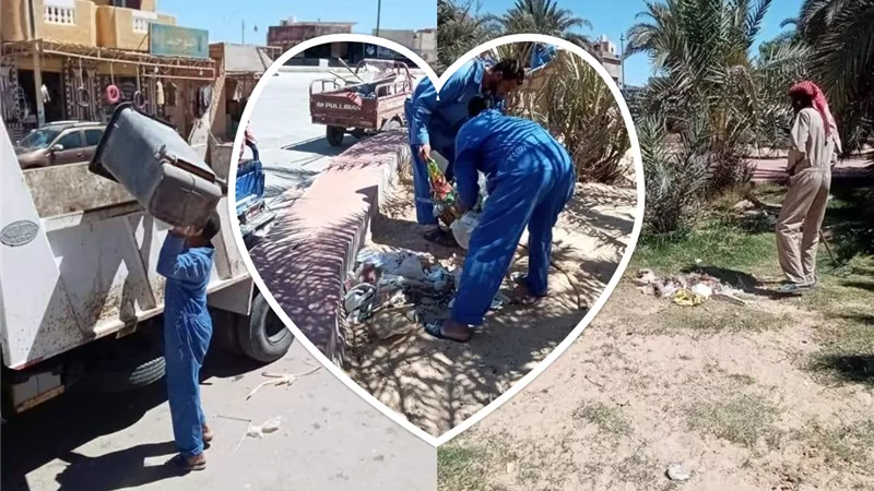 سيوة تكثف أعمال النظافة والتجميل بمدخل ووسط المدينة والميادين العامة