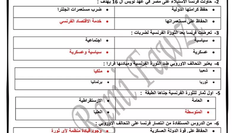 اجابة الفصل الاول فى التاريخ للثانوية العامة