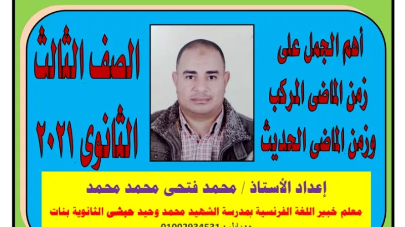 ابرز الجمل لزمن الماضى المركب وزمن الماضى الحديث فى اللغة الفرنسية للثانوية العامة