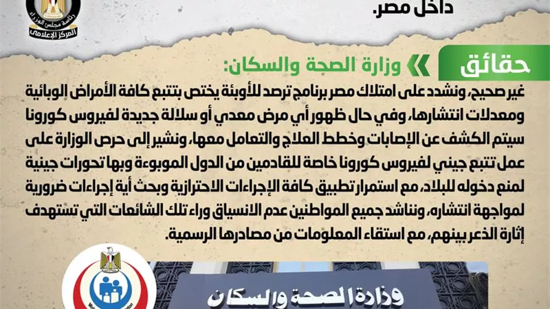 الوزراء ينفى رصد سلالات جديدة من فيروس كورونا المتحور داخل مصر