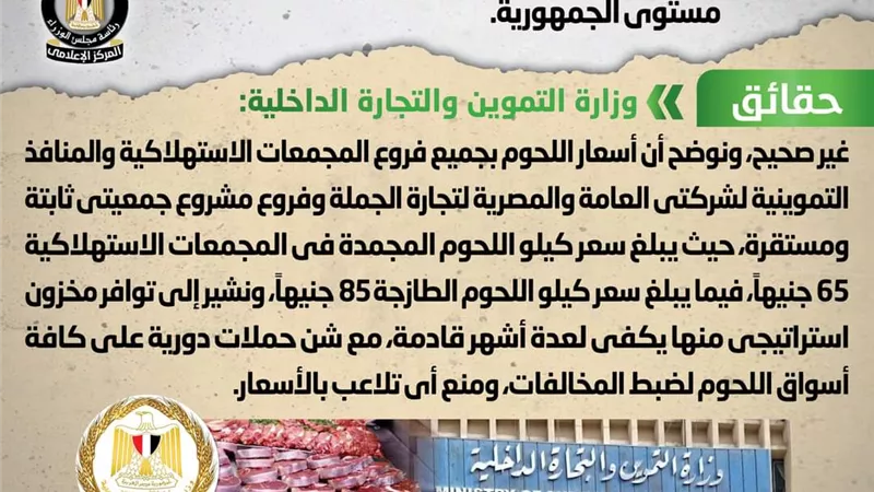 الوزراء ينفى ارتفاع أسعار اللحوم المجمدة بالمنافذ التموينية
