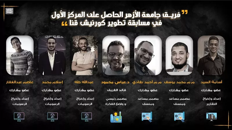 نائب رئيس جامعة الأزهر للوجه القبلي يهنئ فريق كلية الهندسة بقنا الحاصل على المركز الأول في مسابقة تطوير كورنيش