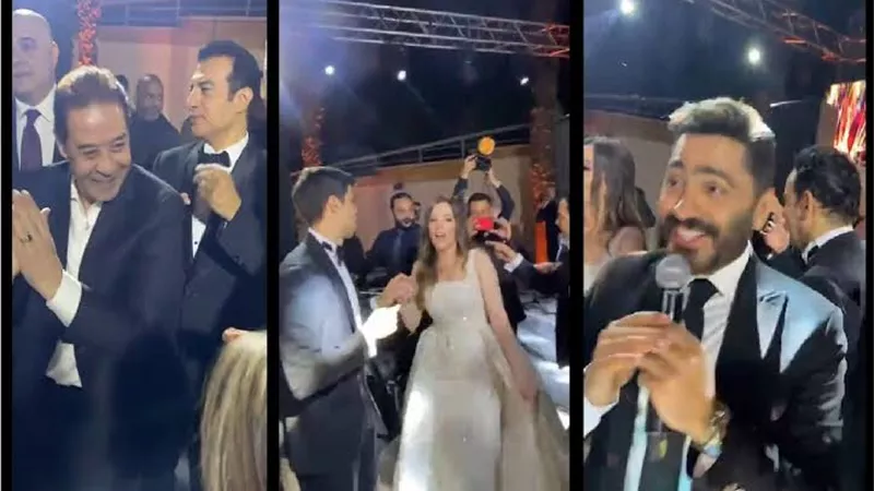 تامر حسنى يشعل حفل نجل مصطفى قمر بأغنية 