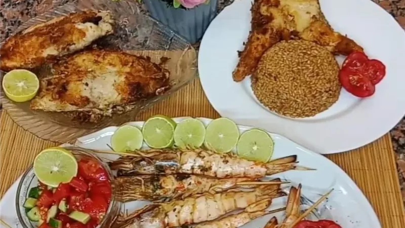 مطبخ صابرين...جمبرى مشوى للشيف أمينة رياض