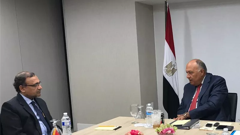 سامح شكري يلتقي مندوب الهند لدي الأمم المتحدة ويوضح موقف مصر من سد النهضة