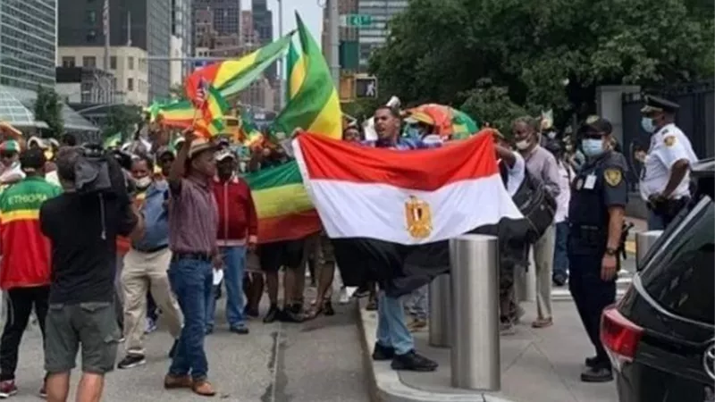 شاب يكشف تفاصيل رفعه العلم المصري وسط مظاهرة إثيوبية أمام مجلس الأمن