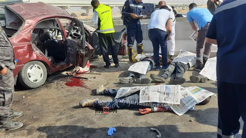 مصرع ٥ أشخاص فى حادث تصادم بطريق السويس..صور