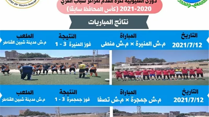 استمرار فاعليات دوري القليوبية لكرة القدم لمراكز شباب القرى