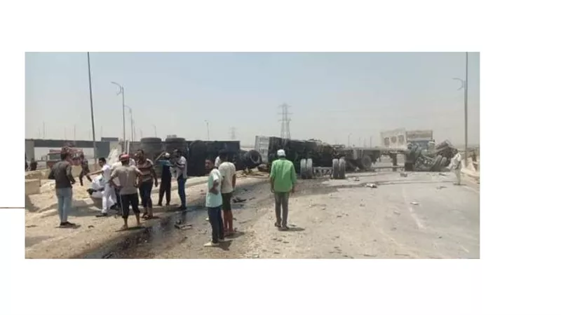 حالة وفاة ومصابين فى تصادم سيارة نقل مواد بترولية بالدائرى الاوسطى