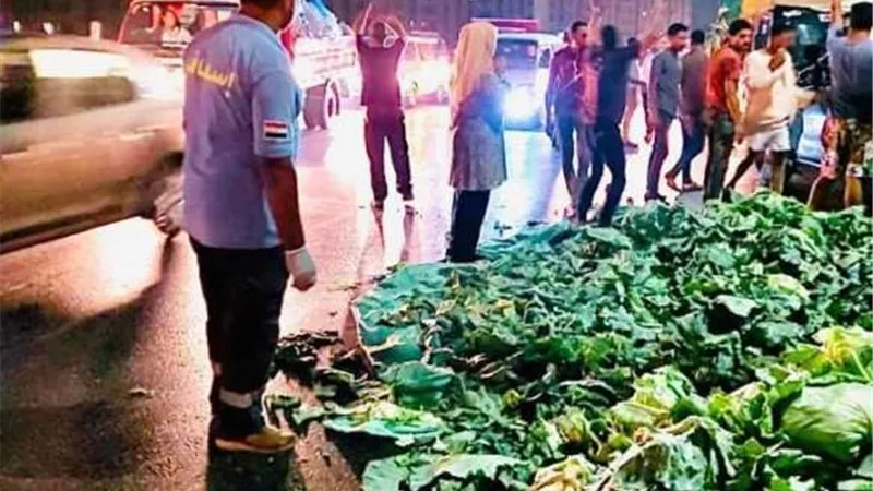 انقلاب سيارة نقل علي الطريق الزراعي بقها.. صور