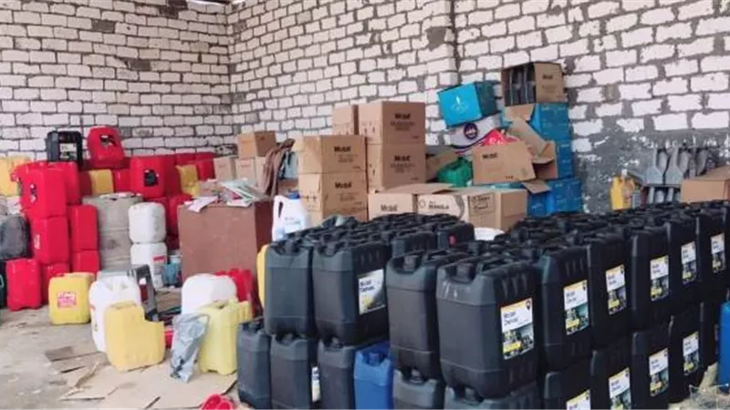ضبط مخزن غيرمرخص لتعبئة زيوت الباوروالباكم المغشوشة