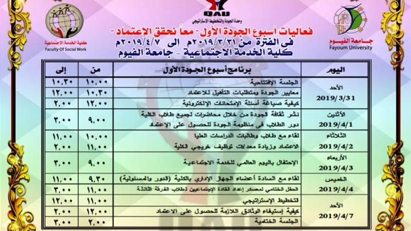 الخدمة الاجتماعية بالفيوم تستعد للحصول على الجودة