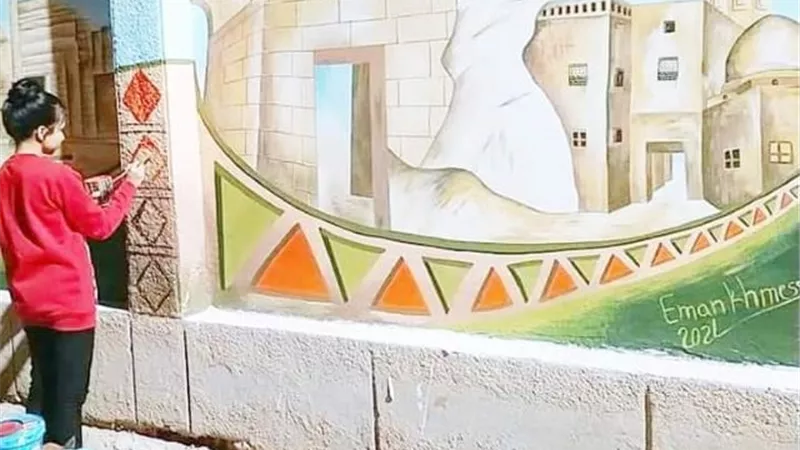 صحوة فنية لتجميل اسوار المدارس والمنشآت بلوحات جدارية فى الواحات.. بالصور