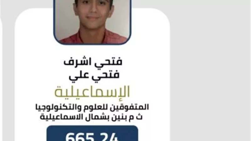 فتحي أشرف ابن الإسماعيلية أول الجمهورية على مدارس المتفوقين :تصدري فاجأ الجميع