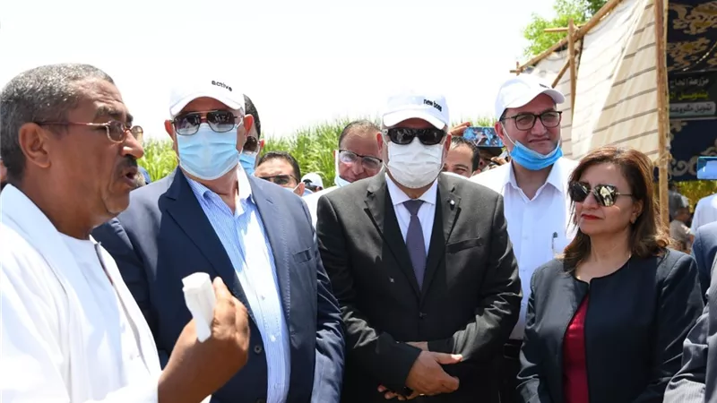 وزير الزراعة ومحافظ قنا يتفقدان حقول زراعية بنظام الرى الحديث بنجع حمادي