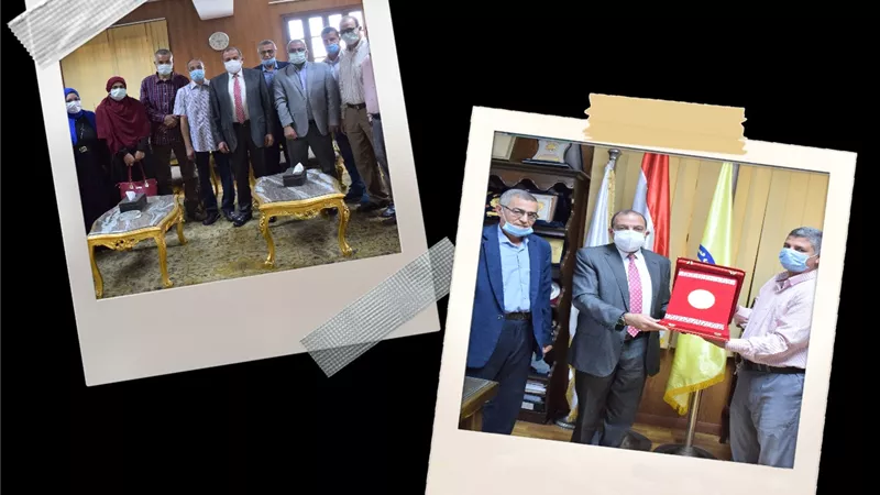 العاملون بكلية التكنولوجيا والتعليم يكرمون رئيس جامعة بني سويف