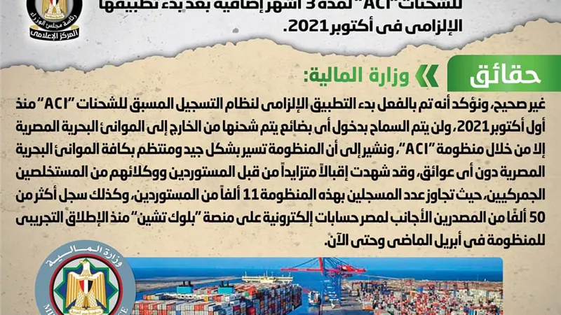 الوزراء يكشف حقيقة تأجيل العمل بمنظومة التسجيل المسبق للشحنات 