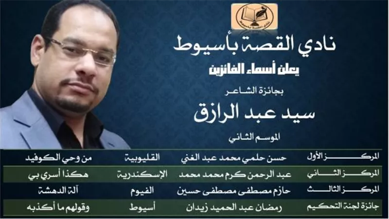 حسن وعبدالرحمن وحازم ورمضان يتوجون بجائزة الشاعر سيد عبدالرازق بأسيوط
