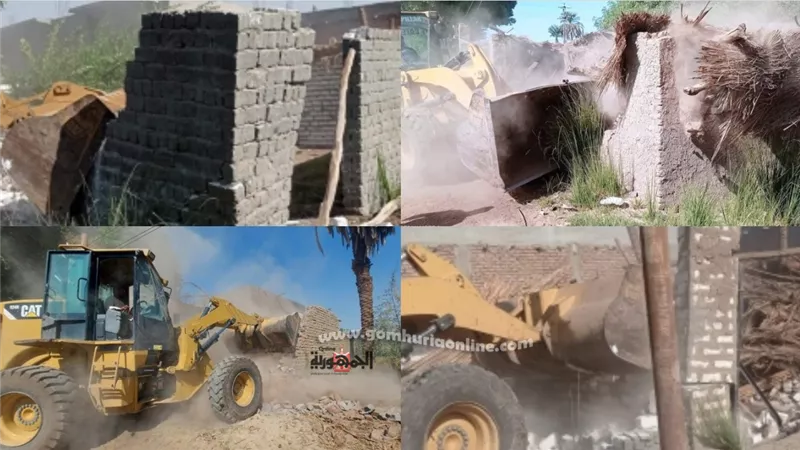 ازالة 54 حالة تعدى على أراضي الدولة بمساحة 2203م2 مبانى و5 أفدنة و2 قيراط زراعة بإسنا جنوب الأقصر