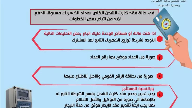 عند فقدانه .. خطوات استخراج كارت شحن جديد الخاص بعداد الكهرباء وتفعيله