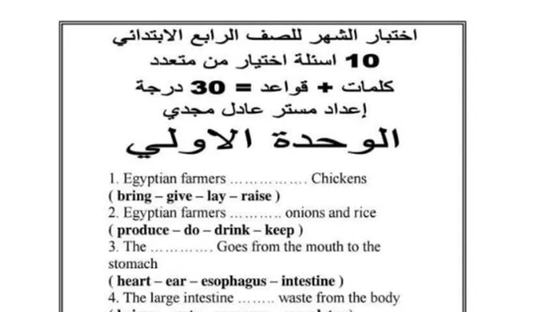 اختبار من متعدد فى مادة كونكت للصف الرابع الابتدائى