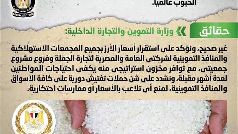 الحكومة تنفى زيادة أسعار الأرز التمويني تزامناً مع ارتفاع أسعار الحبوب عالمياً