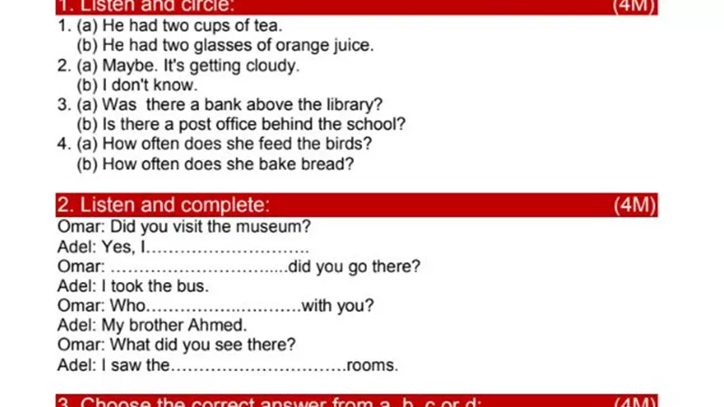 5 امتحانات فى اللغة الانجليزية للصف السادس الابتدائى