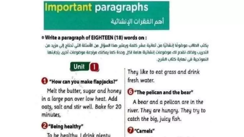 روشتة التفوق فى براجراف اللغة الانجليزية للصف الرابع الابتدائى