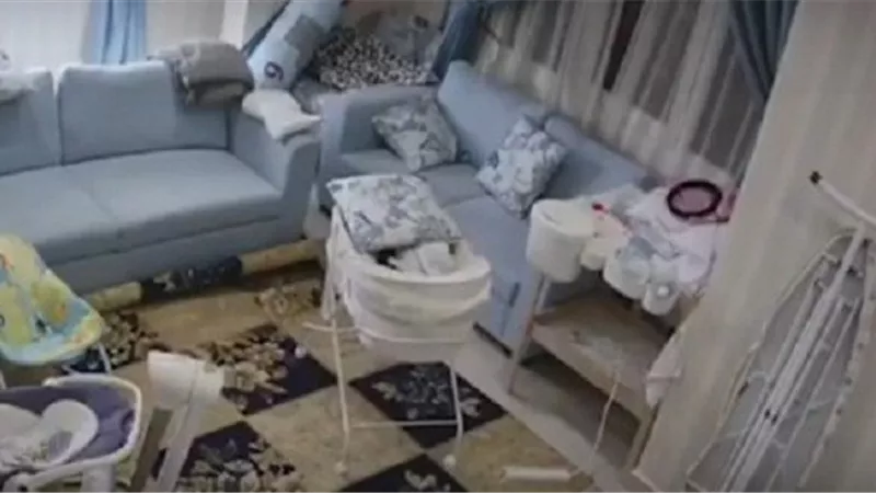 تنقذ رضيعا قبل انهيار سقف المنزل بثوان.. فيديو