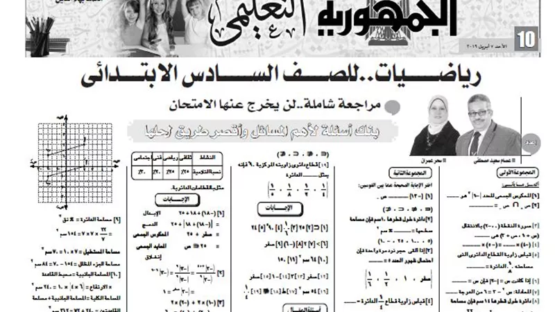 بنك اسئلة شامل لمادة الرياضيات للصف السادس الابتدائى
