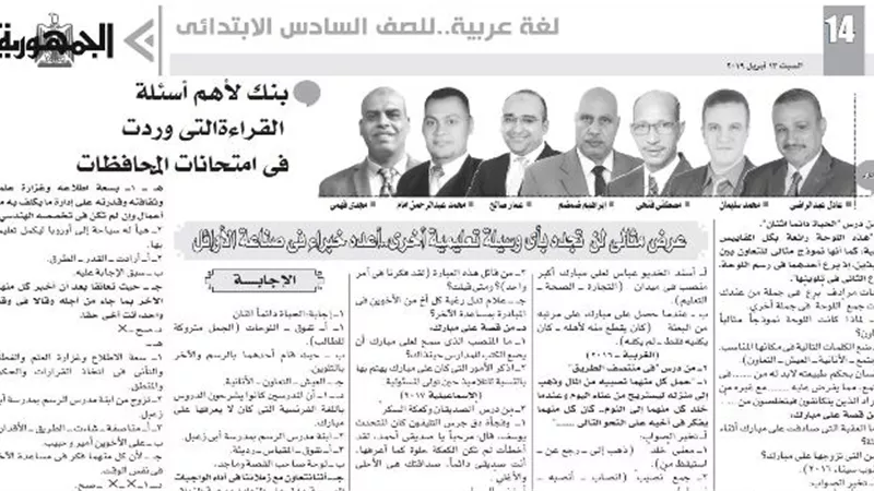 أهم مسائل اللغة العربية للصف السادس الابتدائي