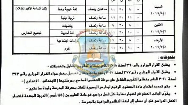 ننشر جداول تعديل مواعيد الامتحانات فى المراحل التعليمية المختلفة